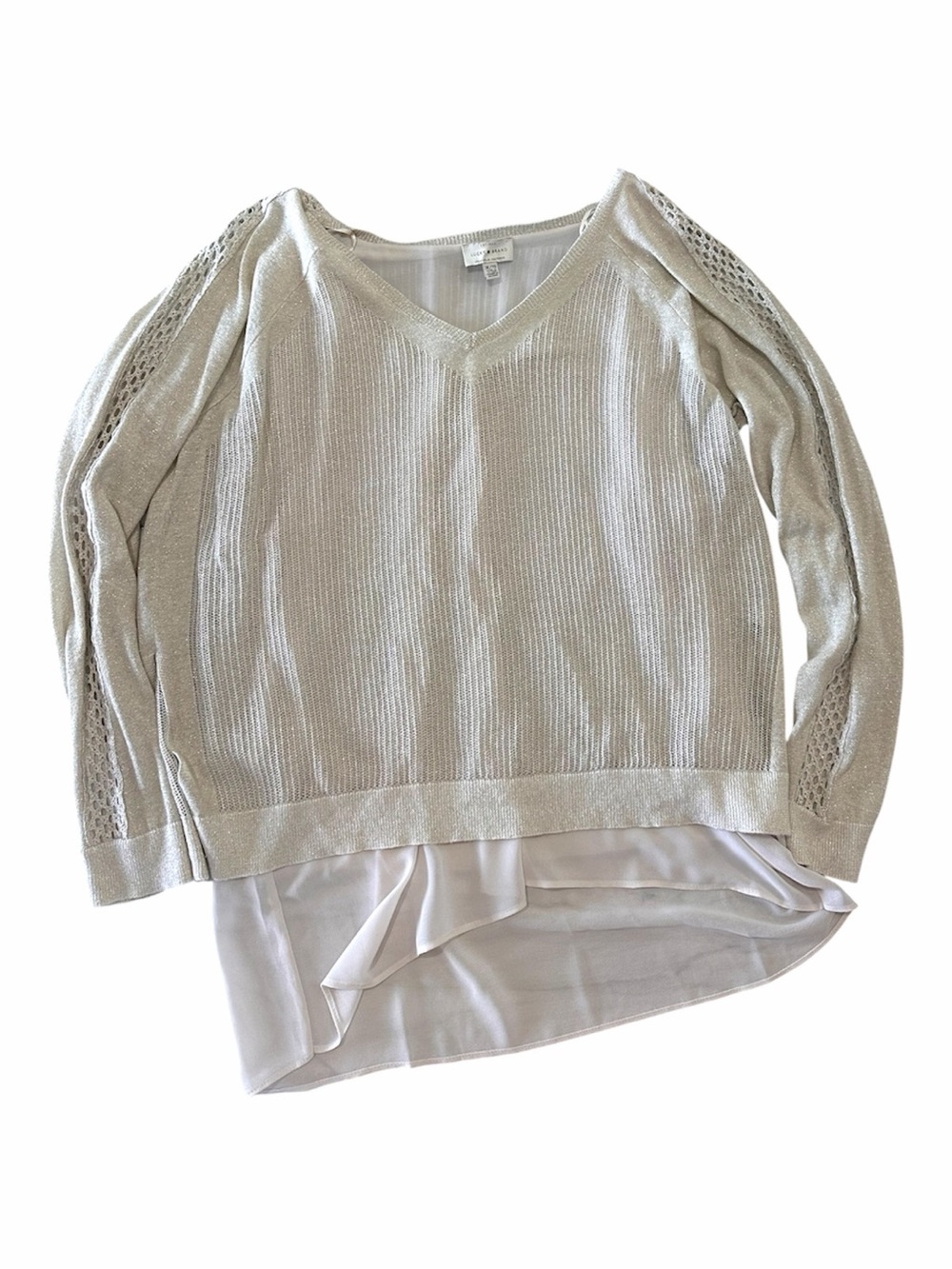 Lucky brand Light Cream V-Neck Layered Knit Top size XL